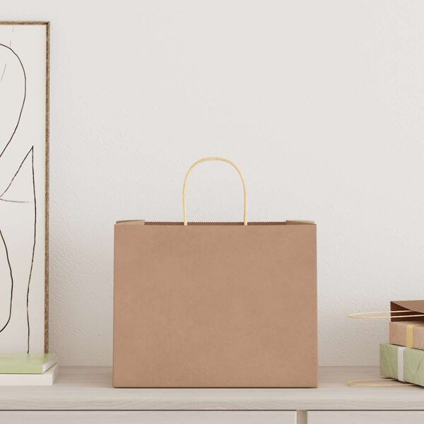 vidaXL Papirposer 250 stk med h&aring;ndtak brun 32x22x24 cm