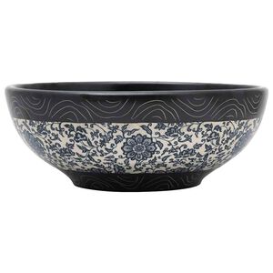 vidaXL Benkeservant svart og bl&aring; rund &Phi;41x14 cm keramikk