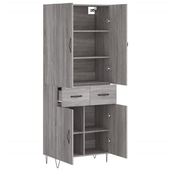 vidaXL Highboard gr&aring; sonoma 69,5x34x180 cm konstruert tre