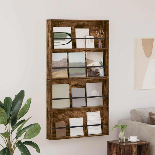 vidaXL Magasinreol 2 pcs R&oslash;kt eik 80 x 12 x 70 cm Konstruert tre