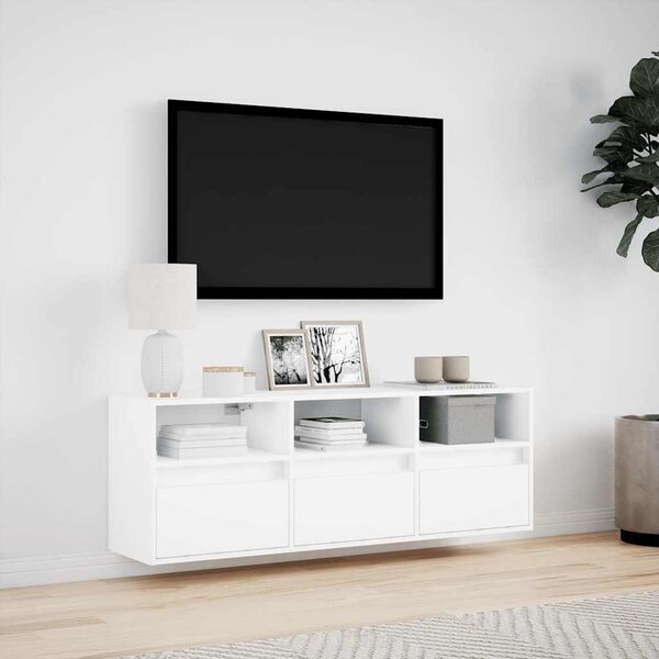 vidaXL Vegghengt TV-benk med LED hvit 130x31x45 cm