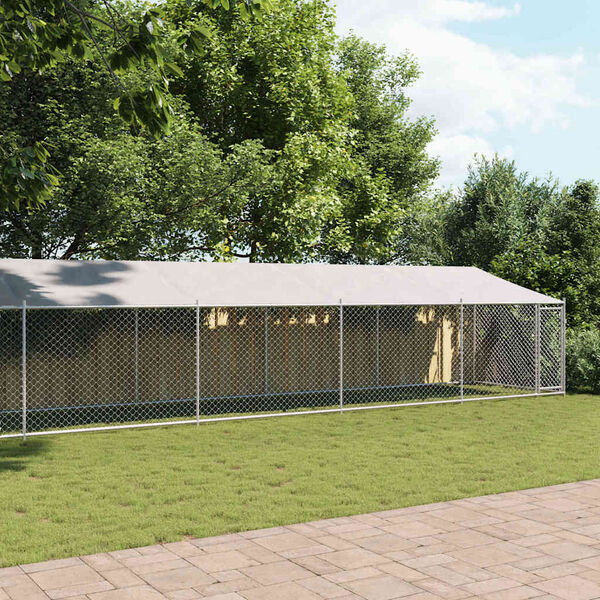 vidaXL Hundebur med tak og dør grå 12x2x2 m galvanisert stål