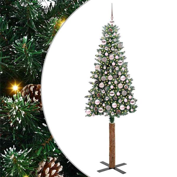 vidaXL Slim juletre med 300 LED gr&oslash;nn 180 cm PVC og Massivt Furu tre