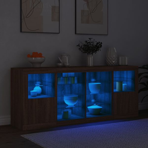 vidaXL Skjenk med LED-lys brun eik 163x37x67 cm