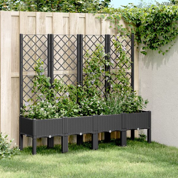 vidaXL Plantekasse med espalier svart 160x40x142 cm PP