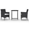 vidaXL Hagebistrosett 3 deler polyrotting og herdet glass svart