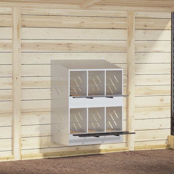 vidaXL kyllinghekkeboks med 6 rom galvanisert sølvmetall