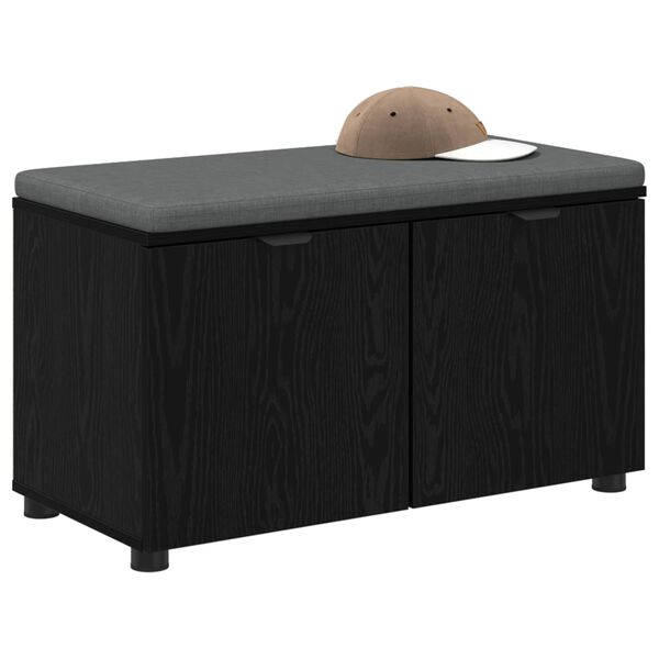 vidaXL Gangbenk med pute med lagring med d&oslash;r Svart Eik 80 x 46 x 46 cm