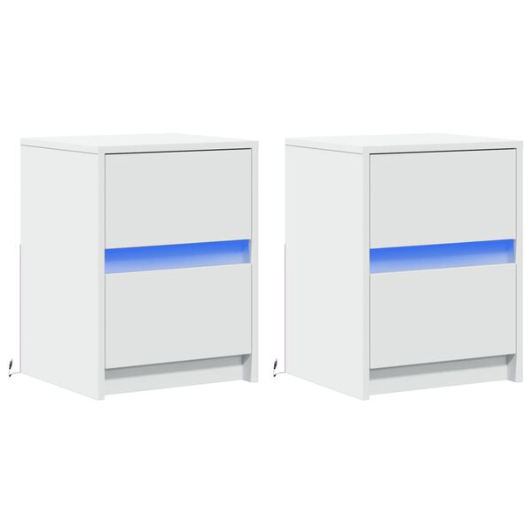 vidaXL Nattbord med LED 2 stk hvit konstruert tre