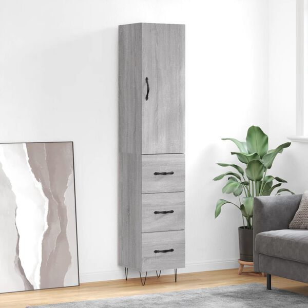 vidaXL Highboard gr&aring; sonoma 34,5x34x180 cm konstruert tre