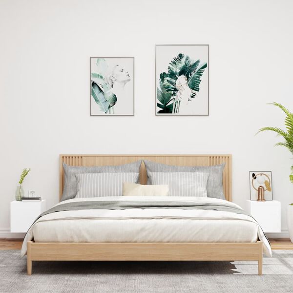 vidaXL Vegghengte TV-benker med LED 2 stk hvit 30,5x35x30 cm