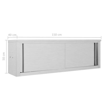 vidaXL Kjøkkenskap vegg med skyvedører 150x40x50 cm rustfritt stål