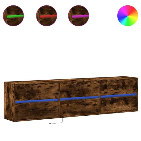 vidaXL Vegghengt TV-benk med LED r&oslash;kt eik 180x31x45 cm