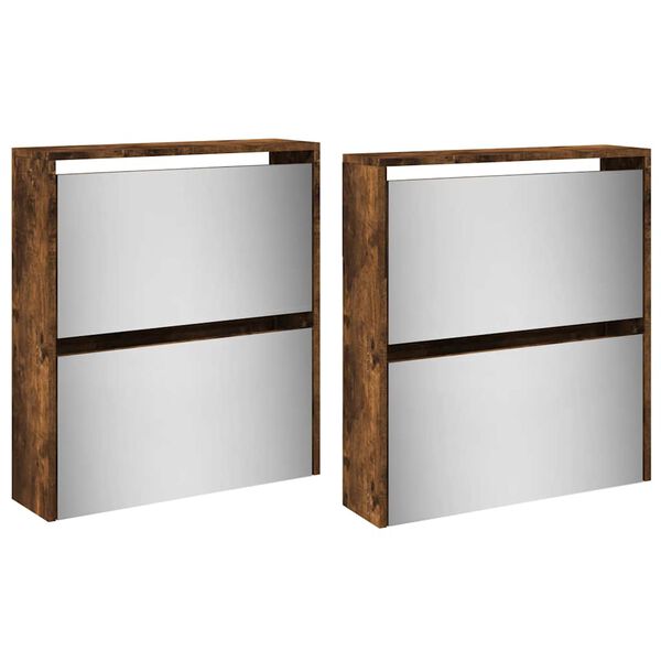 vidaXL Skoskap med speil 4 lag r&oslash;kt eik 63x17x134 cm