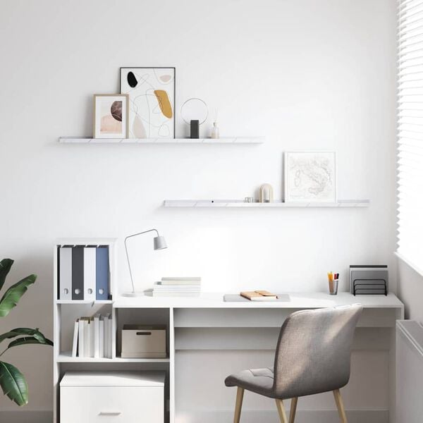 vidaXL Vegghylle 2 pcs Hvit marmor 115 x 9 x 3 cm Konstruert tre