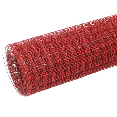 vidaXL Trådgjerde kylling stål med PVC-belegg 10x0,5 m rød