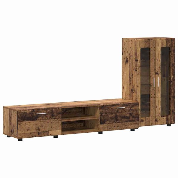 vidaXL TV-benksett med skuff med hylle Gammelt tre Konstruert tre