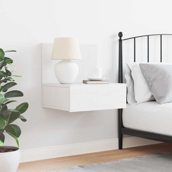 vidaXL Nattbord med skuff Hvit 42 x 32,5 x 40 cm Heltre furu