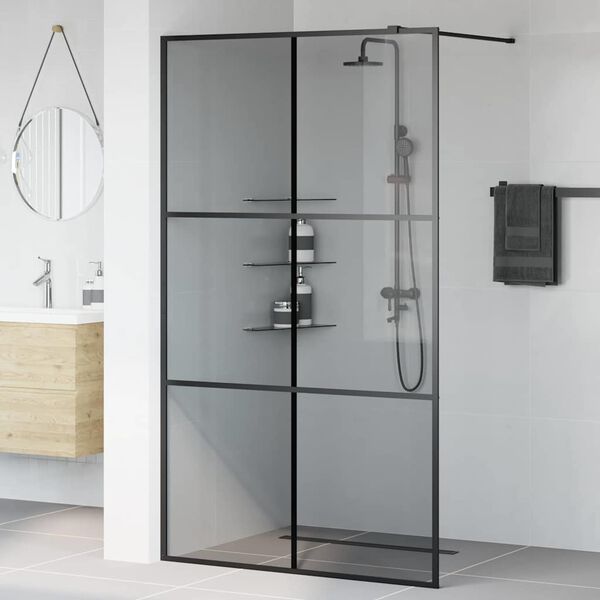 vidaXL Walk-in Dusjvegg Svart 115 x 195 cm herdet glass