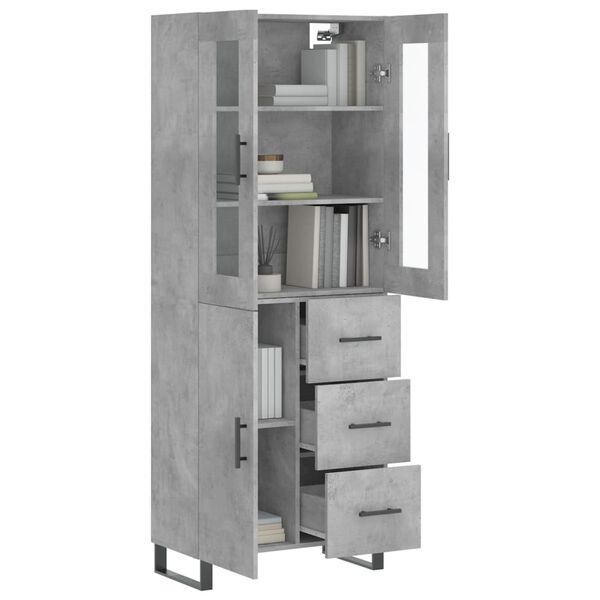 vidaXL Highboard betonggr&aring; 69,5x34x180 cm konstruert tre
