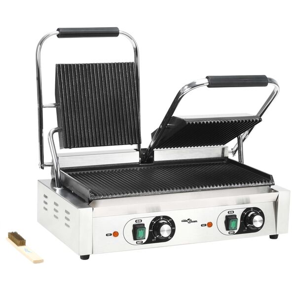 vidaXL Dobbel riflet paninigrill 3600 W 57x30,5x20 cm