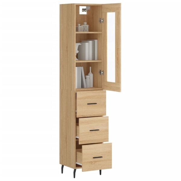 vidaXL Highboard sonoma eik 34,5x34x180 cm konstruert tre