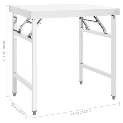 vidaXL Sammenleggbart arbeidsbord kjøkken 85x60x80 cm rustfritt stål