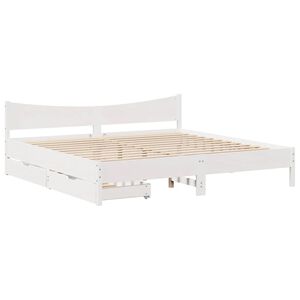 vidaXL Sengeramme med skuffer hvit 200x200 cm heltre furu