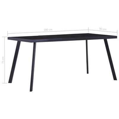 vidaXL Spisebord svart 180x90x75 cm herdet glass
