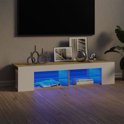 vidaXL TV-benk med LED-lys hvit og sonoma eik 135x39x30 cm