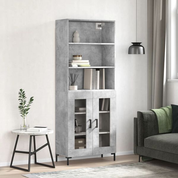 vidaXL Highboard betonggr&aring; 69,5x34x180 cm konstruert tre
