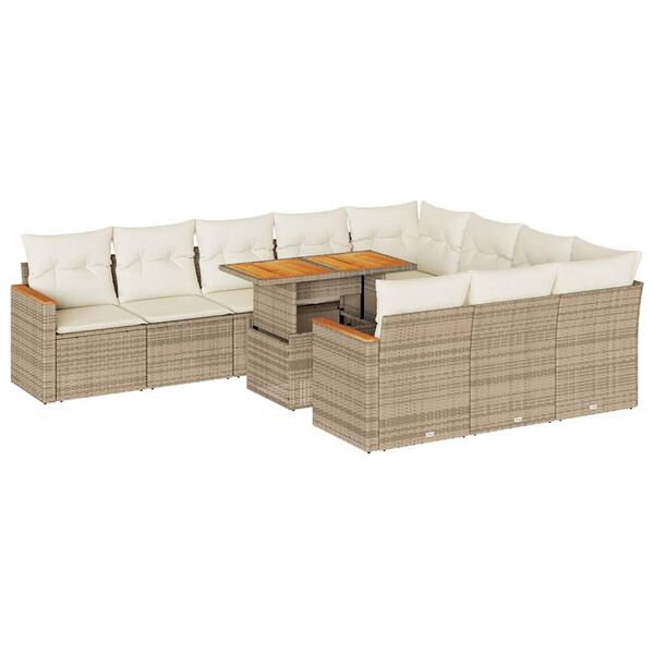 vidaXL Hagesofaer med puter 11 deler beige polyrotting akasie