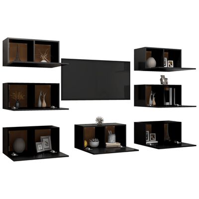 vidaXL TV-benker 7 stk svart 30,5x30x60 cm sponplate