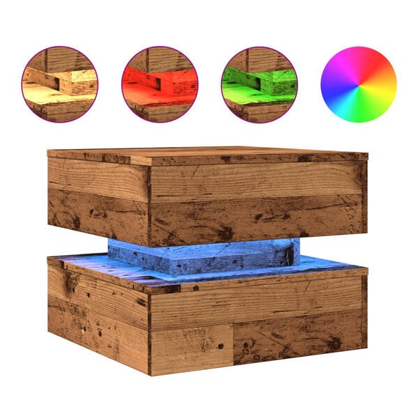 vidaXL Salongbord med LED-lys gammelt tre 50x50x40 cm
