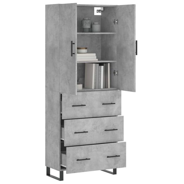 vidaXL Highboard betonggr&aring; 69,5x34x180 cm konstruert tre