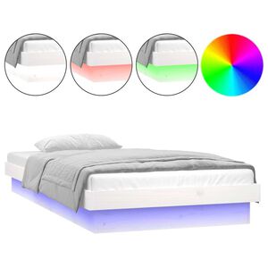 vidaXL Sengeramme med LED hvit 75x190 cm Small Single heltre