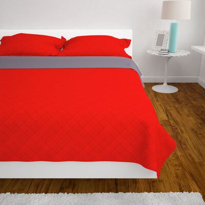 vidaXL Dobbeltsidig vattert sengeteppe rød og grå 230x260 cm