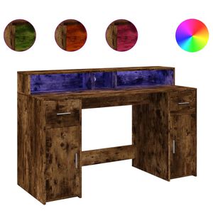 vidaXL Skrivebord med LED-lys r&oslash;kt eik 140x55x91 cm konstruert tre