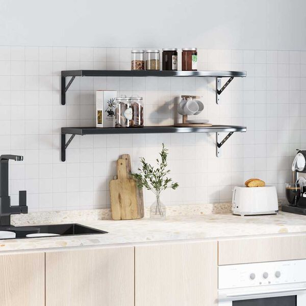 vidaXL Hyllebraketter 4 stk 30x2,5x15,5 cm svart rustfritt stål