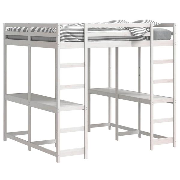 vidaXL K&oslash;yeseng med skrivebord og stige 140x200 cm heltre furu