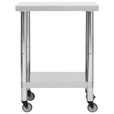 vidaXL Arbeidsbord for kjøkken med hjul 80x30x85 cm rustfritt stål