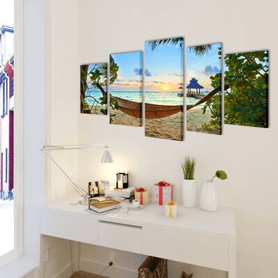 Kanvas Flerdelt Veggdekorasjon Strand med Hengekøye 200 x 100 cm