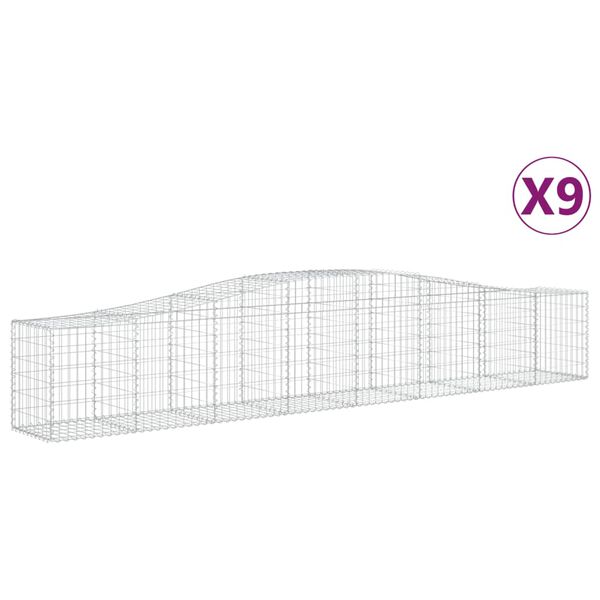 vidaXL Gabionkurver buede 9 stk 400x50x60/80 cm galvanisert jern