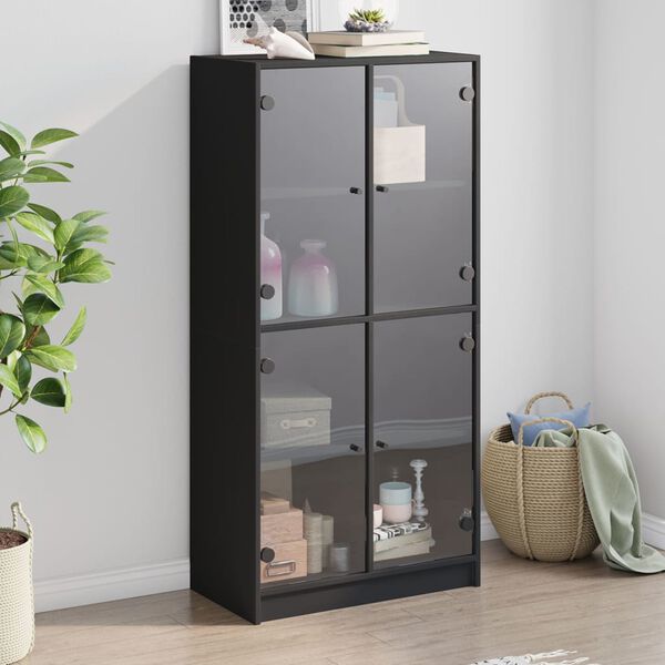 vidaXL Highboard med d&oslash;rer svart 68x37x142 cm konstruert tre
