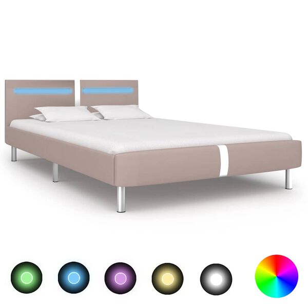vidaXL Sengeramme med LED uten Madrass Cappuccino 135x190 cm