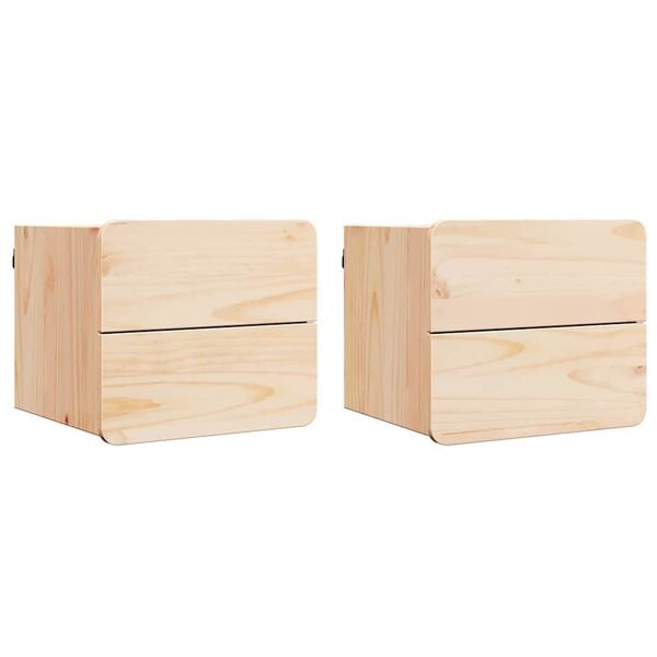 vidaXL Nattbord med skuff 2 pcs Naturlig 39 x 34 x 33 cm Heltre furu