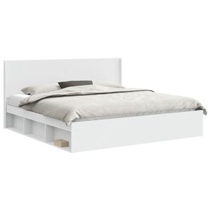 vidaXL Sengramme med oppbevaring og hodegavl Hvit 200 x 200 cm
