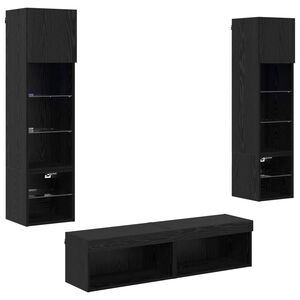 vidaXL TV Vegg-enhet med LED -stripelys 6 pcs Svart Eik Konstruert tre