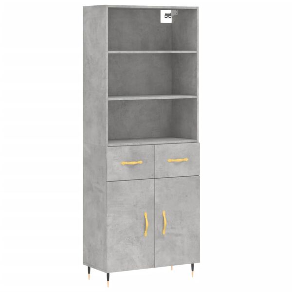 vidaXL Highboard betonggr&aring; 69,5x34x180 cm konstruert tre