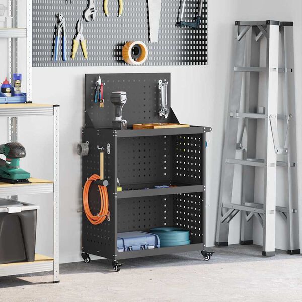 vidaXL Verktøytrolley med hylle Svart 65 x 35 x 111 cm Kaldvalsestål